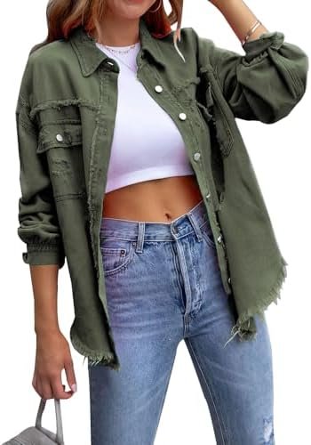 ZOCANIA Womens Ripped Denim Jacket Frayed Hem Distressed Jac...