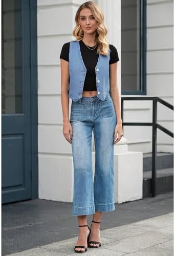 LookbookStore Denim Vest for Women Trendy Sleeveless Cropped...