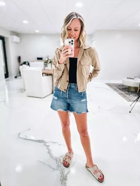 Onedreamer Women's Military Safari Cropped Jackets Button Do...