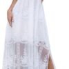 Women's V Neck Tie Strap Embroidered Lace Maxi Wedding Dress...