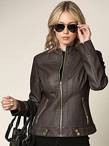 Lock and Love Women's Faux Leather Moto Biker Jacket Coat wi...