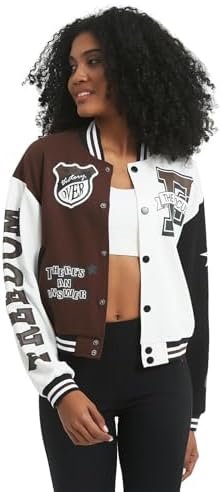 COZYPOIN Women's Varsity Jacket Cropped Letterman Jacket Lig...