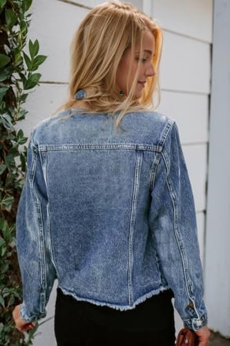 Kedera Womens Denim Jacket Distressed Frayed Ripped Jean Jac...