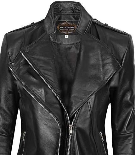 Blingsoul Womens Real Leather Motorcycle Jacket - Asymmetric...