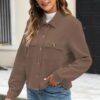 Womens Cropped Shacket Long Sleeve Button Down Lapel Casual ...