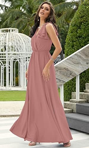 KOH KOH Womens Long V-Neck Ruffle Sleeveless Bridesmaid Prom...