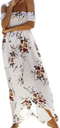 SVALIY Women Floral Off The Shoulder Split Chiffon Maxi Beac...