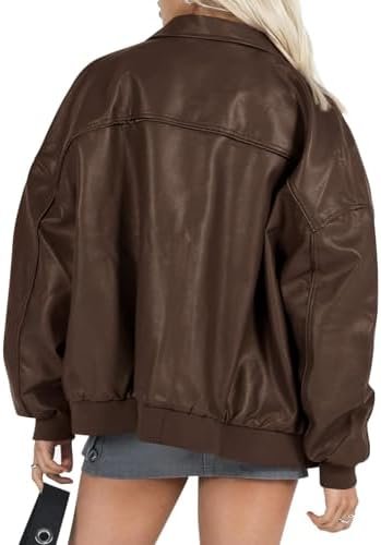 Tankaneo Womens Faux Leather Jackets Oversized Bomber Casual...
