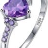 925 sterling silver Purple Zircon heart ring Wedding ring En...
