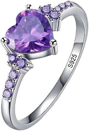 925 sterling silver Purple Zircon heart ring Wedding ring En... 925 sterling silver Purple Zircon heart ring Wedding ring En...