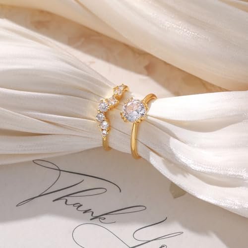 KAERUN Cubic Zirconia Gold Rings for Women Non Tarnish 14K G...