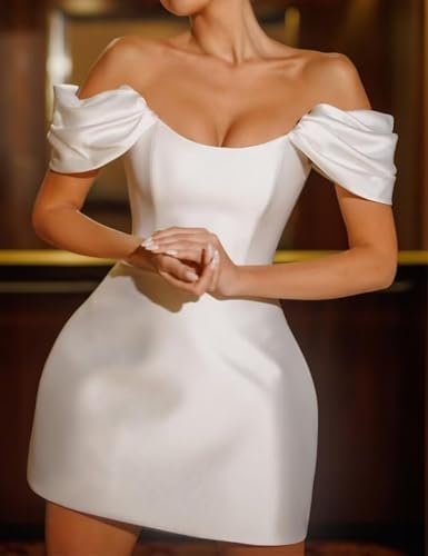 Short Satin Homecoming Dress Off Shoulder Mini Wedding Party...
