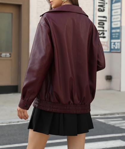 Women's Faux Leather Jackets Long Sleeve Zipper Oversized Mo...