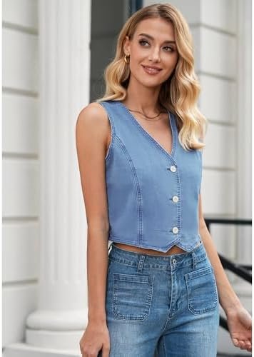 LookbookStore Denim Vest for Women Trendy Sleeveless Cropped...