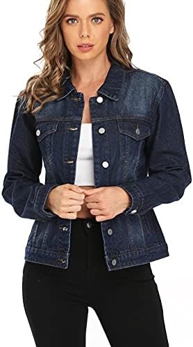 Dilgul Women's Denim Jacket Casual Long Sleeve Basic Button ...