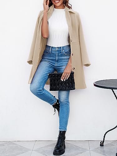 Fisoew Women's Elegant Single Breasted Coat Long Sleeve Mid ...