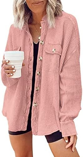Yanekop Waffle Knit Button Down Shirt Womens Shacket Oversiz... Yanekop Waffle Knit Button Down Shirt Womens Shacket Oversiz...