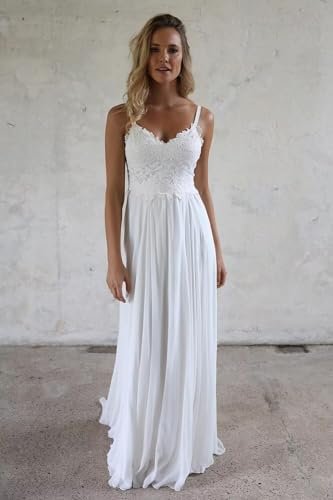 Women's V Neck Spaghetti Straps Beach Wedding Dresses for Br...