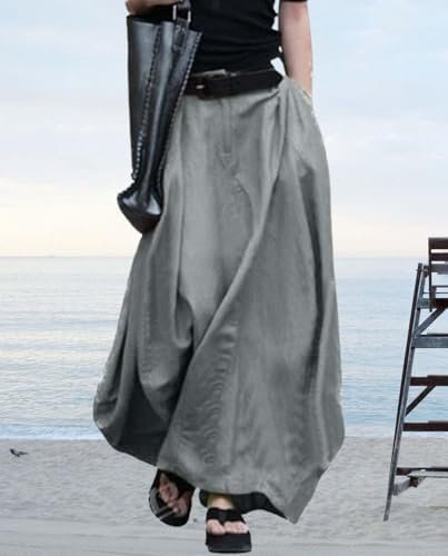 Ladies Trendy Dress Womens Casual Solid Baggy High Waisted A...