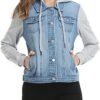 MISS MOLY Women's Layered Drawstring Casual Hoodie Denim Jac...