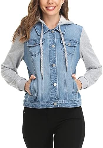 MISS MOLY Women's Layered Drawstring Casual Hoodie Denim Jac...