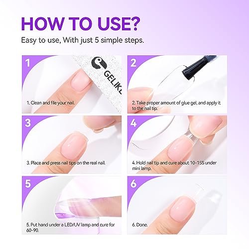 Gelike EC 6 in 1 UV Gel Nail Glue for Acrylic Nails - Long L...