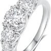 5 Stone 1ct Moissanite Ring for Women, 6.5MM D Color VVS1 Cl...