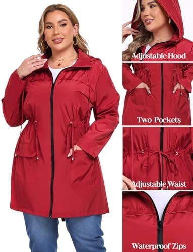 ZOMVA 2025 Plus Size 1X-4X Rain Jacket Coat Long Lightweight...