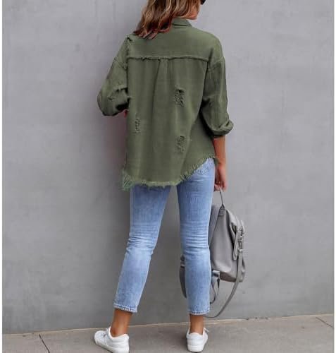 ZOCANIA Womens Ripped Denim Jacket Frayed Hem Distressed Jac...