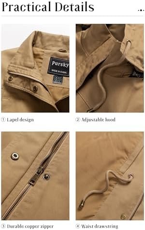 Pursky Women's Cotton Anorak Jacket Lightweight Casual Milit...