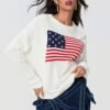 Women's Flag Pattern Long Sleeve Sweater 4th of July Round N...