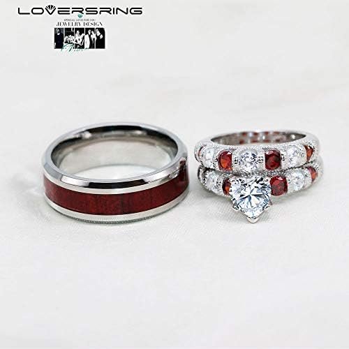 LOVERSRING Couple Ring Bridal Set His Hers White Gold Plated...