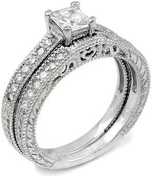 Sterling Silver Cubic Zirconia CZ Wedding Engagement Ring Se... Sterling Silver Cubic Zirconia CZ Wedding Engagement Ring Se...