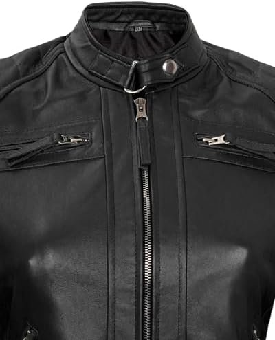 fjackets Real Leather Jacket Women - Cafe Racer Natural Grai...