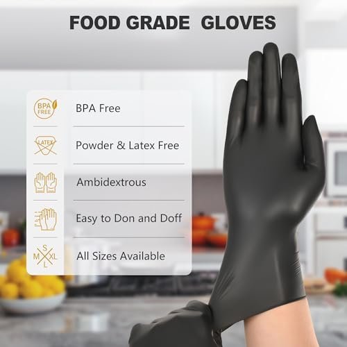 Black Vinyl Gloves, Food Grade Gloves Disposable Latex Free ...