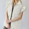 Valphsio Women's Puffer Vests Ruffle Sleeve Winter Button Do...