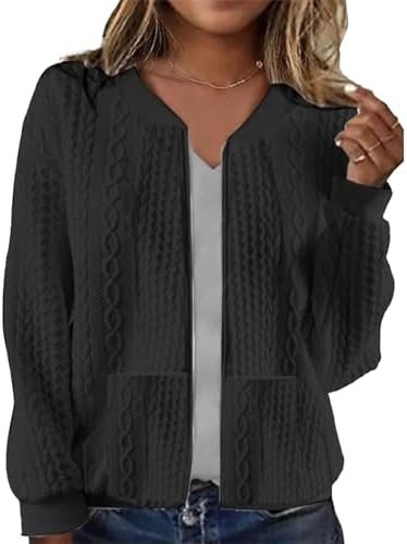 Womens Full Zip Up Cardigan Sweater Casual Solid Long Sleeve...