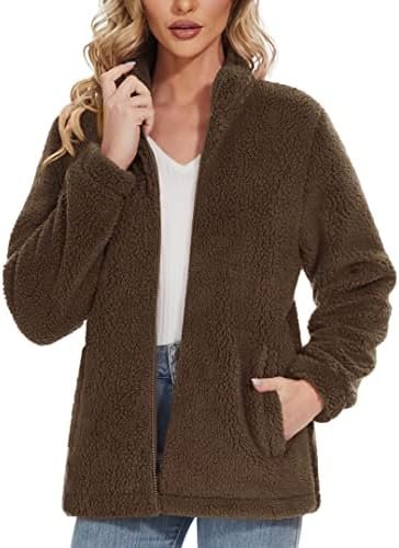 MAGCOMSEN Women Sherpa Jacket Full Zip Fuzzy Teddy Coat with...