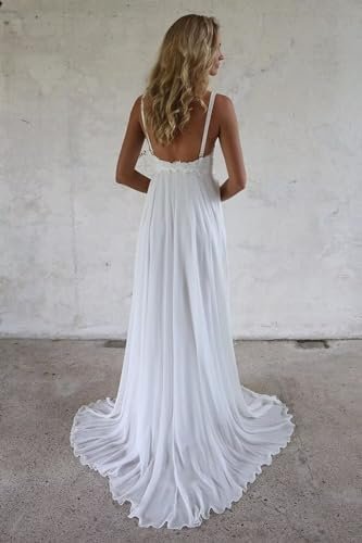 Women's V Neck Spaghetti Straps Beach Wedding Dresses for Br...