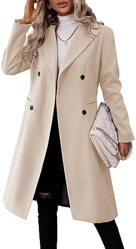 Danedvi Womens Long Double Breasted Coats Lapel Collar Pea C... Danedvi Womens Long Double Breasted Coats Lapel Collar Pea C...