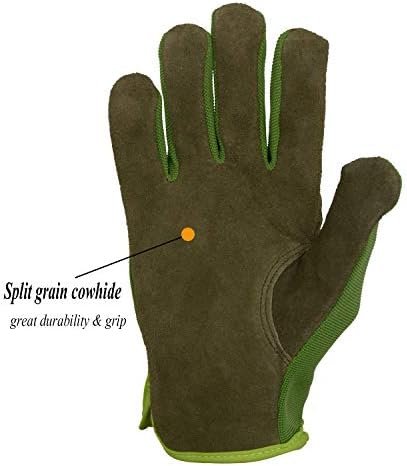 HANDLANDY Men Leather Gardening Gloves, Utility Work Gloves ...