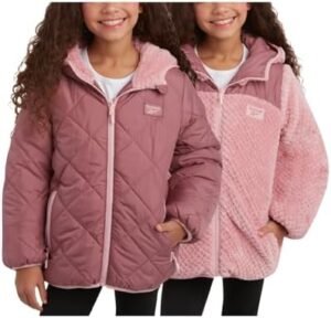 Reebok Girls' Reversible Puffer Jacket - Quilted Winter Coat... Reebok Girls' Reversible Puffer Jacket - Quilted Winter Coat...