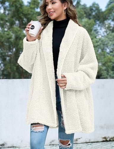 Zilcremo Women Oversized Fleece Cardigan Open Front Shawl Co...