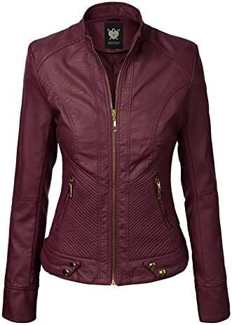 Lock and Love Women's Faux Leather Moto Biker Jacket Coat wi...