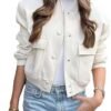 Womens Cropped Bomber Jacket Button Down Varsity Jackets Sha...