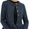 Allegra K Women's Peplum Denim Jackets Collarless Round Neck...