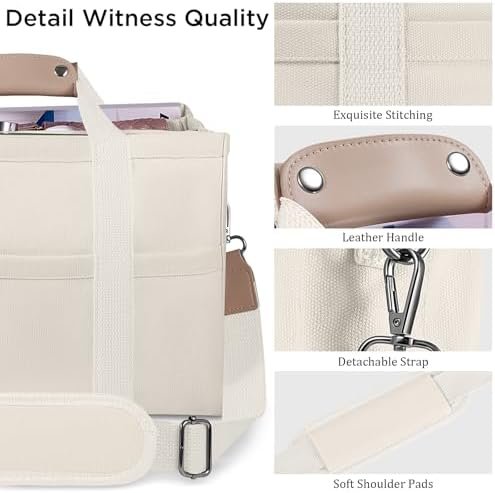 Canvas Tote Bag with Multi Pockets Crossbody Tote Bag for Wo...