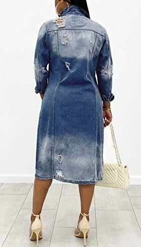 chouyatou Women's Distressed Hole Over Knee Midi Long Denim ...
