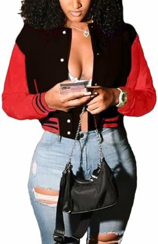 Mintsnow Womens Varsity Jacket Long Sleeve Button Down Bombe...