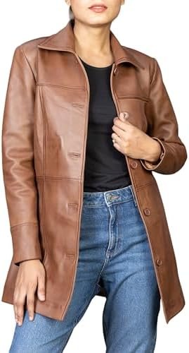 Jild Casual Car Coat Lambskin Leather Jacket Women – ¾ Lengt...